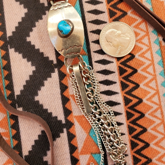 Adjustable Sterling Turquoise Concho Necklace - Picture 4 of 9